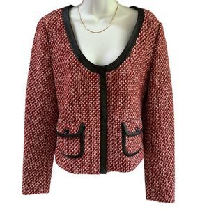 Hinge Red & Black Tweed Wool Blend Zip Front Blazer Jacket Women’s Medium